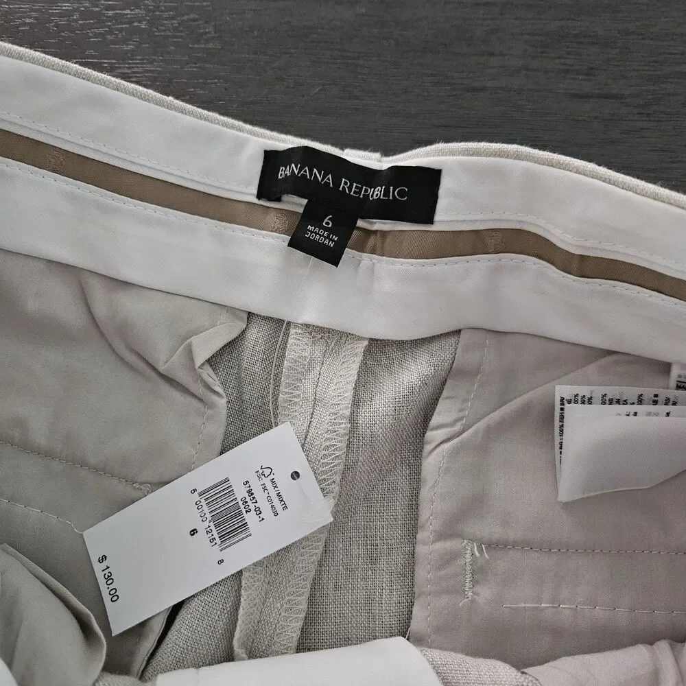 Banana Republic Women 6 Tan 100% Linen Pleated Wide Leg Trousers Pant High Rise